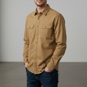 WRANGLER Premium Quality Button Up Shirt, Men’s L, Beige